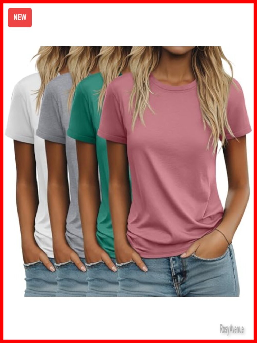 4 Pack Women's Cotton Blend Crewneck Short Sleeve T-Shirts Casual Tops